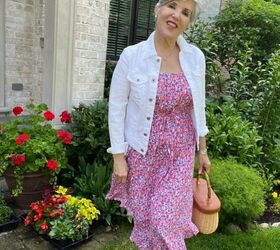 4th of july outfits, Here is a full shot of my red white and blue sundress with the jean jacket and summery bag The dress has a small ruffle at the hem