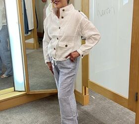 cute spring looks from talbots friends and family 2023, Talbots blue linen pants and white linen drawstring jacket
