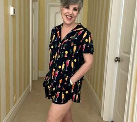 what to wear in chicago in spring, Terrific Soma pajama top and shortie bottoms with a darling champagne glass print all over the top has a notched collar
