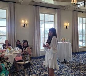 what to wear in chicago in spring, Here is my soon to be daughter in law at her bridal shower wearing a sweet white ruffled dress and fabulous white pumps that have white chiffon bows at their backs