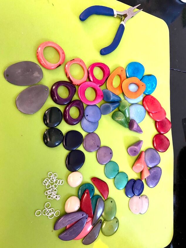 how to make lightweight colourful earrings from nuts, Tagua nut beads