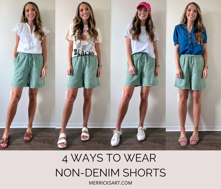 how to style non denim shorts merrick s art, 4 ways to wear non denim amazon shorts