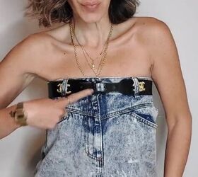 use a blue jean skirt for this iconic 90s denim on denim look, Styling skirt