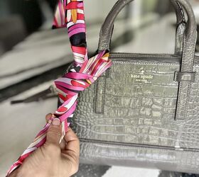 how to tie and style a scarf on your handbag or purse, Tying a knot with a scarf