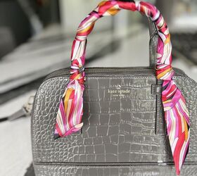 how to tie and style a scarf on your handbag or purse, how to tie purse scarf A wrapped purse handle using aa twilly scarf