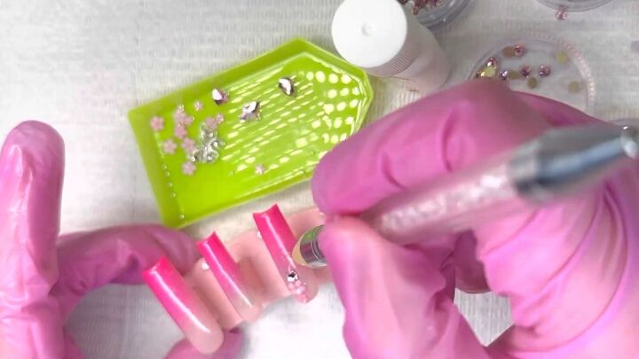 pink nail designs, Adding rhinestone bling