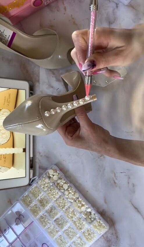 designer shoes dupe, Adding pearls