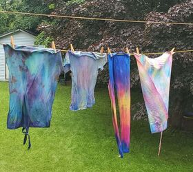 fabric spray dye project fun elise s sewing studio, I let the sprayed projects dry in the sun before heat setting