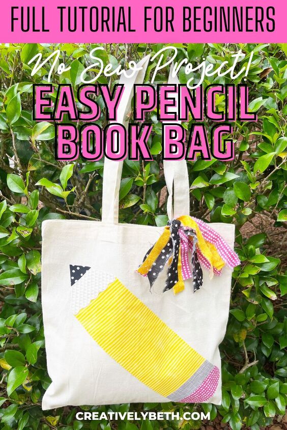 Easy Pencil Tote Bag with Peel n Stick Fabric Fuse Therm o Web Creatively Beth creativelybeth thermoweb pencil nosew teacher tote book bag diy craft