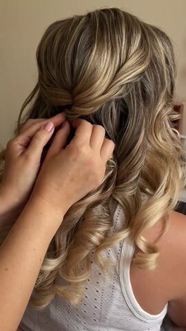half up wedding hairstyles for curly hair, Pinning hair