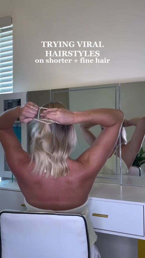 viral hack for making your bun look bigger for thin hair, Gathering hair