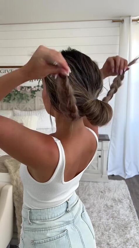 braided bun bridesmaid hair tutorial, Lifting braid