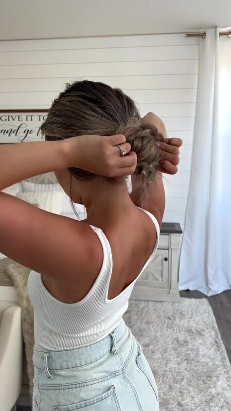 braided bun bridesmaid hair tutorial, Wrapping