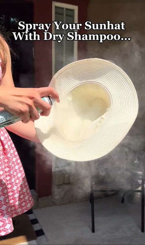 summer hack for all your hats, Spraying dry shampoo