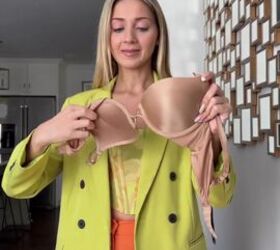 She gives one cup a full turn before her square-neck top goes on