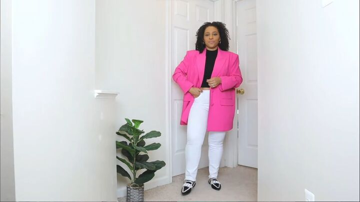 how to style a blazer casually, Pink oversized blazer outfit