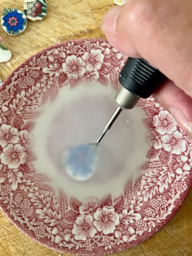 how to create a beautiful pendant from broken china, Drilling