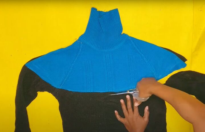 color block turtleneck sweater, Cutting