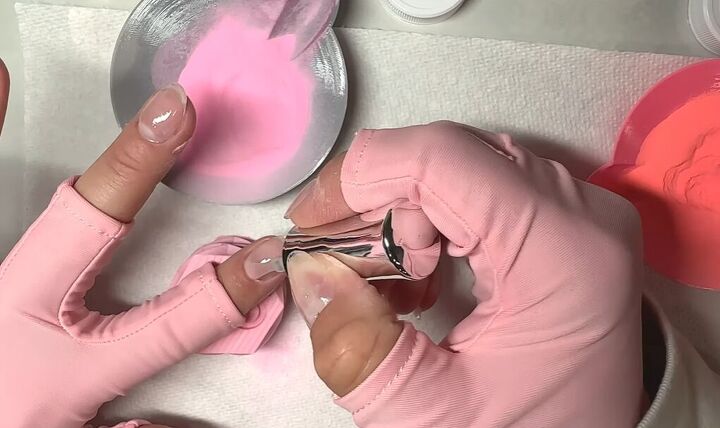 pink dip nails, Applying base coat