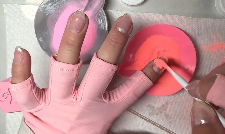 pink dip nails, Adding dip powder