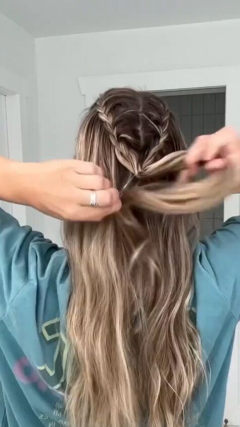 half up half down hairstyles french braid, Joining the braids