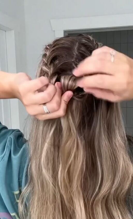 half up half down hairstyles french braid, Tying bun