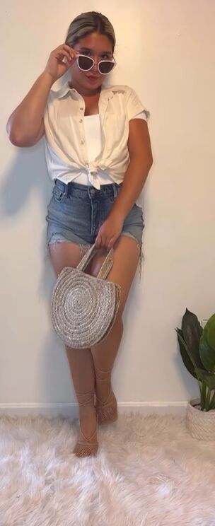 3 ways to style a classic white bodysuit and your fave denim shorts, Coastal brunch outfit