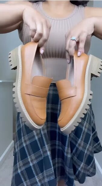 how to style a plaid skirt, Tan leather loafers