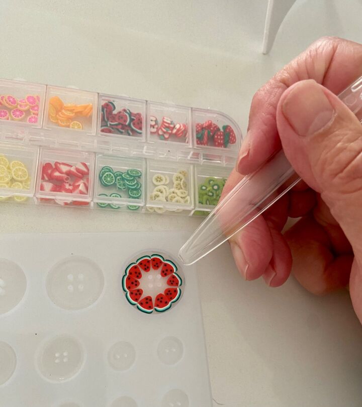 how to make your own fruity buttons, Arranging fruity shapes
