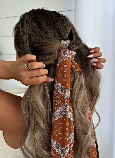 braided scarf hair tutorial perfect for fall, Creating braid