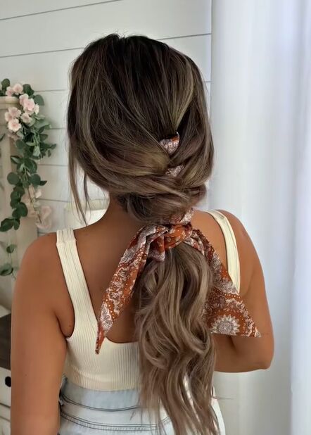 braided scarf hair tutorial perfect for fall, Braided scarf hairstyle