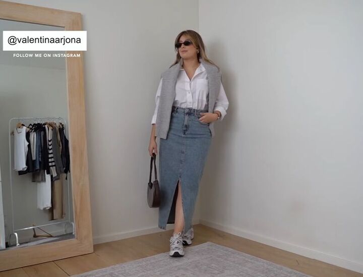 how to style a white shirt, Denim skirt outfit