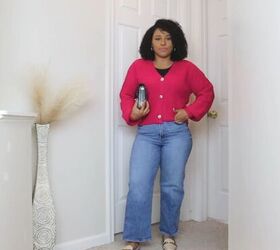 casual fall outfit ideas, Magenta cardigan outfit