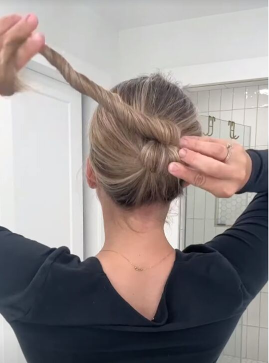 fine hair quick and easy updos for thin hair, Making a twisted bun