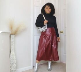 leather skirt and boots outfit, Silver boots outfit