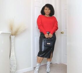 leather skirt and boots outfit, Snake print boots outfit