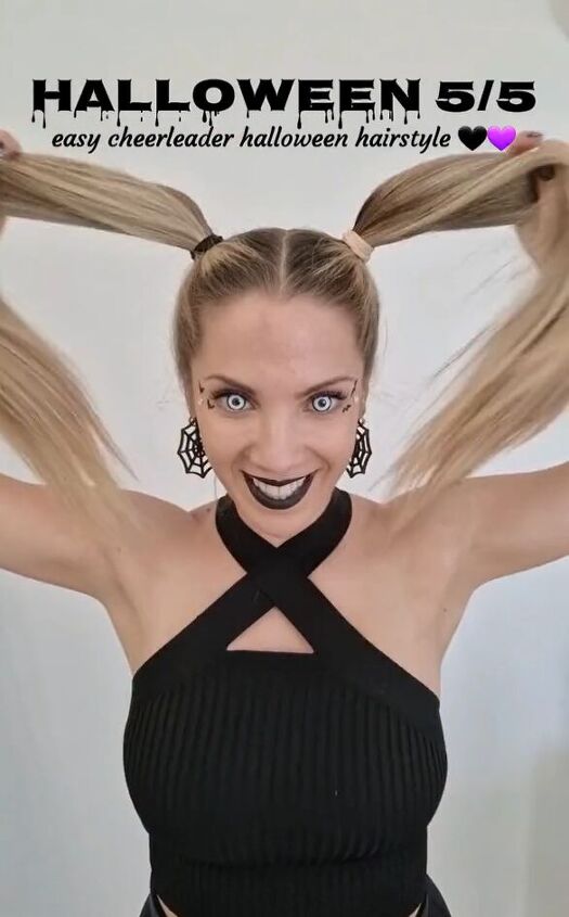 save this spooky hairstyle for halloween, Tying pigtails