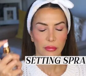 strawberry makeup look, Adding setting spray