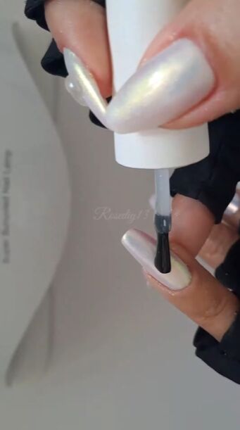 white pearl chrome nails, Applying nail glue