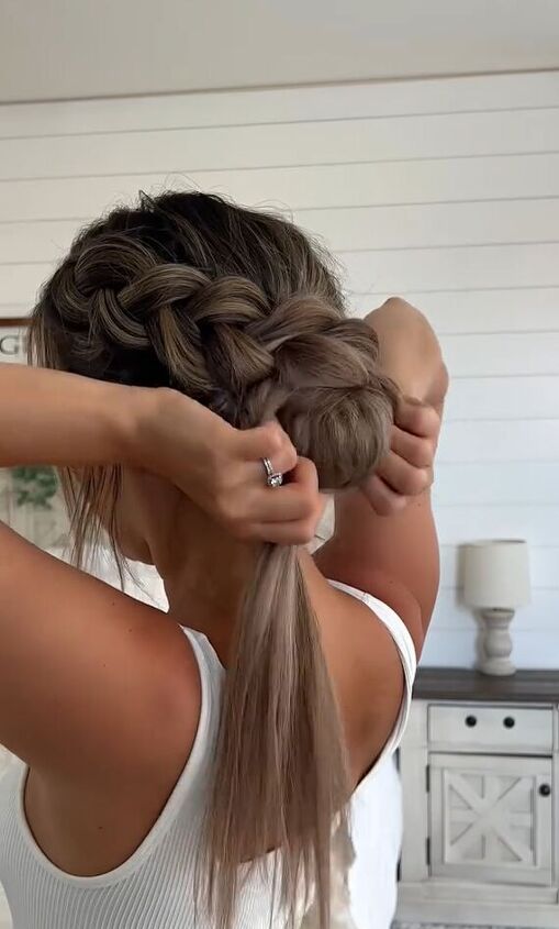 braided bun bridal hair tutorial, Bringing bun through hole