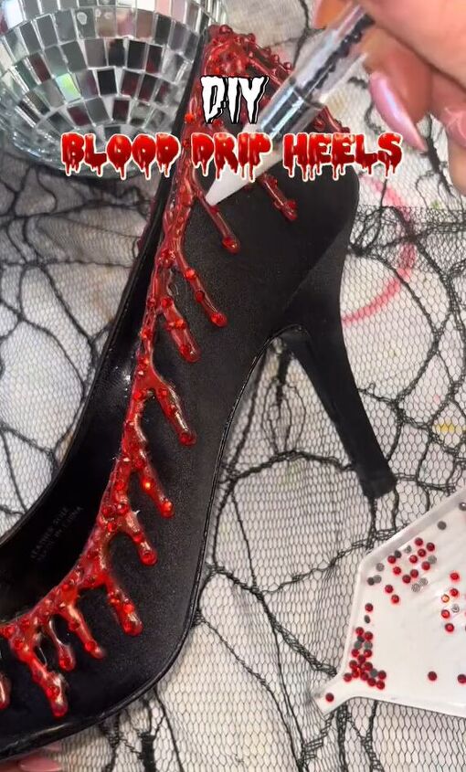 these bloody heels are so easy to diy and perfect for halloween, Adding rhinestones