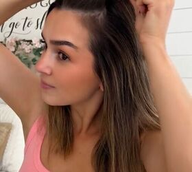 double bubble braid tutorial, Tying half ponytail
