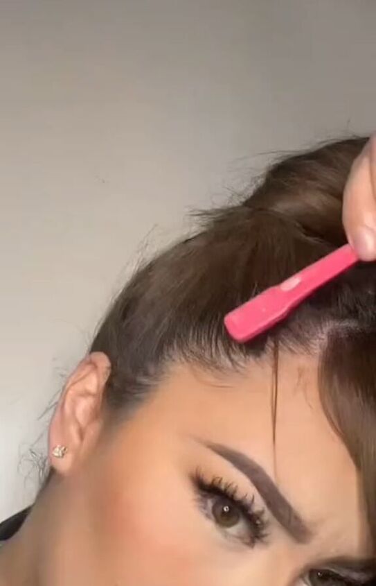 easy quick high bun tutorial, Sleeking hair back