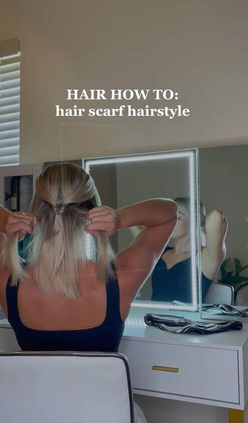 how to style your hair with a hair scarf, Tying another half ponytail