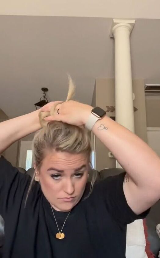 upside down braid with messy bun finish, Twisting hair around bun