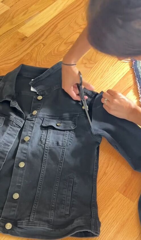 combining a silk scarf and denim jacket, Removing sleeves
