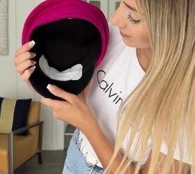 keep makeup off your hats with this genius fashion hack, Applying panty liner to hat