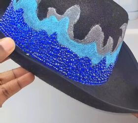 diy beyonce s blue flame hat with me, Adding rhinestones
