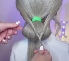 amazing low bun with braided ponytail, Flipping tail into V shape