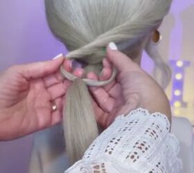 amazing low bun with braided ponytail, Twisting